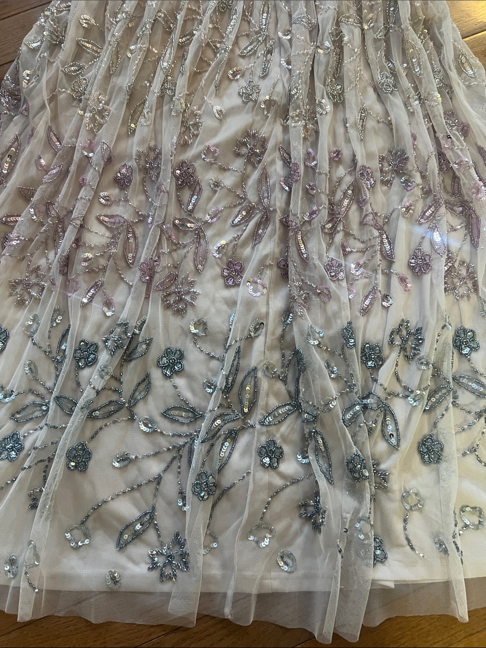 Adrianna Papell Blush Midi Dress with Pink and Silver Beaded Embroidery - Picture 5 of 5